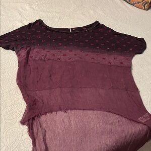 Free People Deep Orchid Purple Beaded Tee with Sheer Bottom